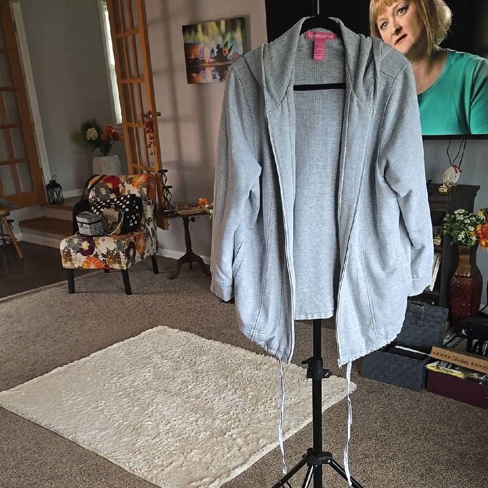 Women Gray Hooded Zipper Sweater Jacket    🩶 Size L